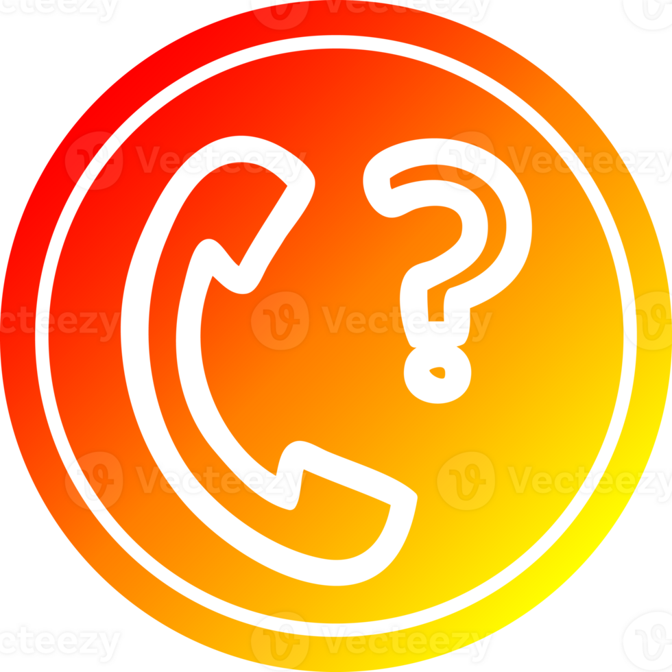 telephone handset with question mark circular icon with warm gradient finish png