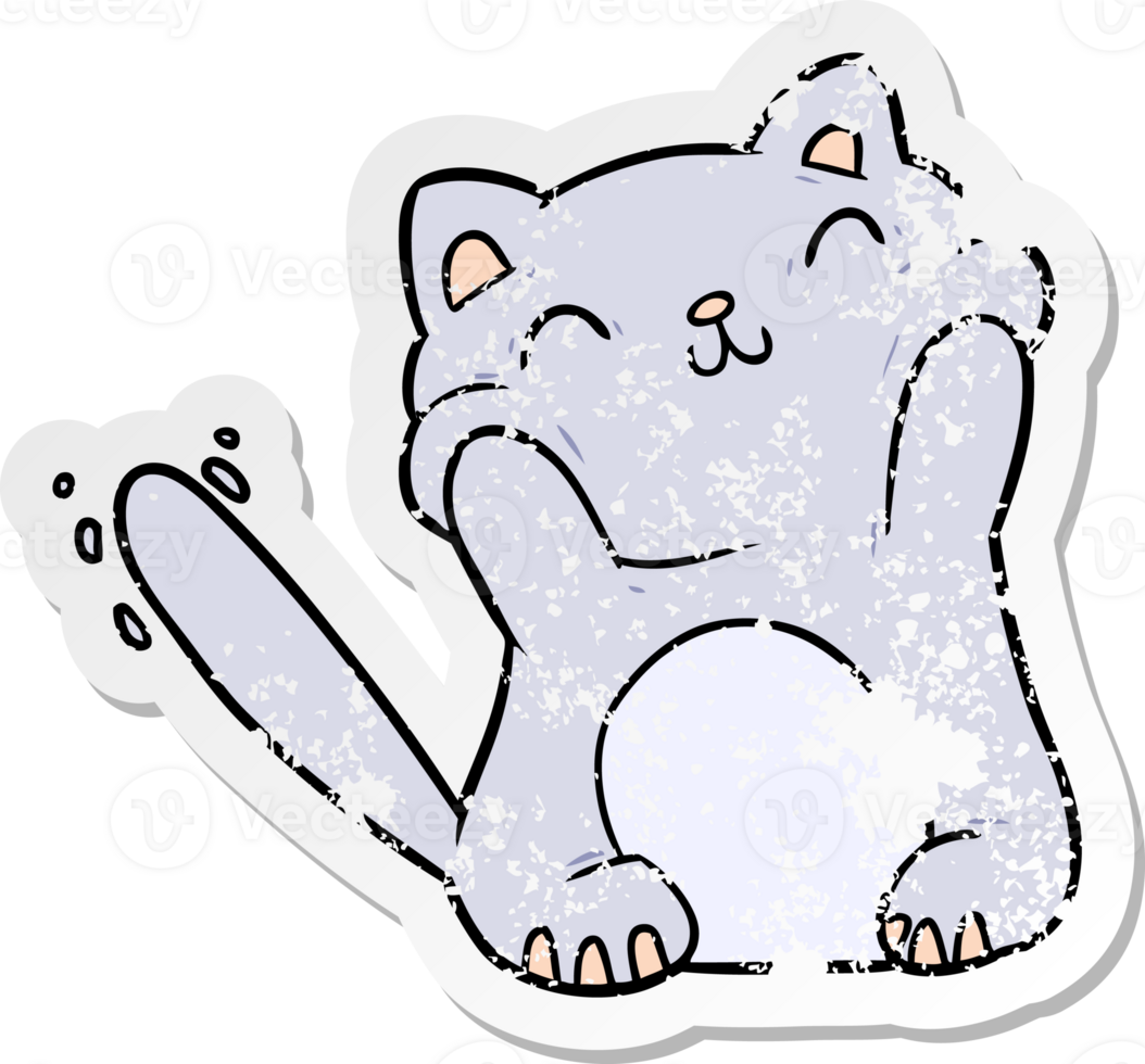 distressed sticker of a cartoon cat png
