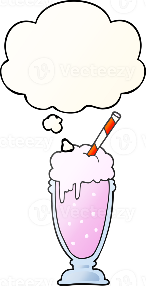 cartoon milkshake with thought bubble in smooth gradient style png