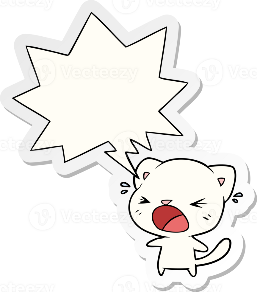 cute cartoon cat crying with speech bubble sticker png