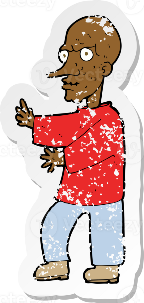 retro distressed sticker of a cartoon mean looking man png