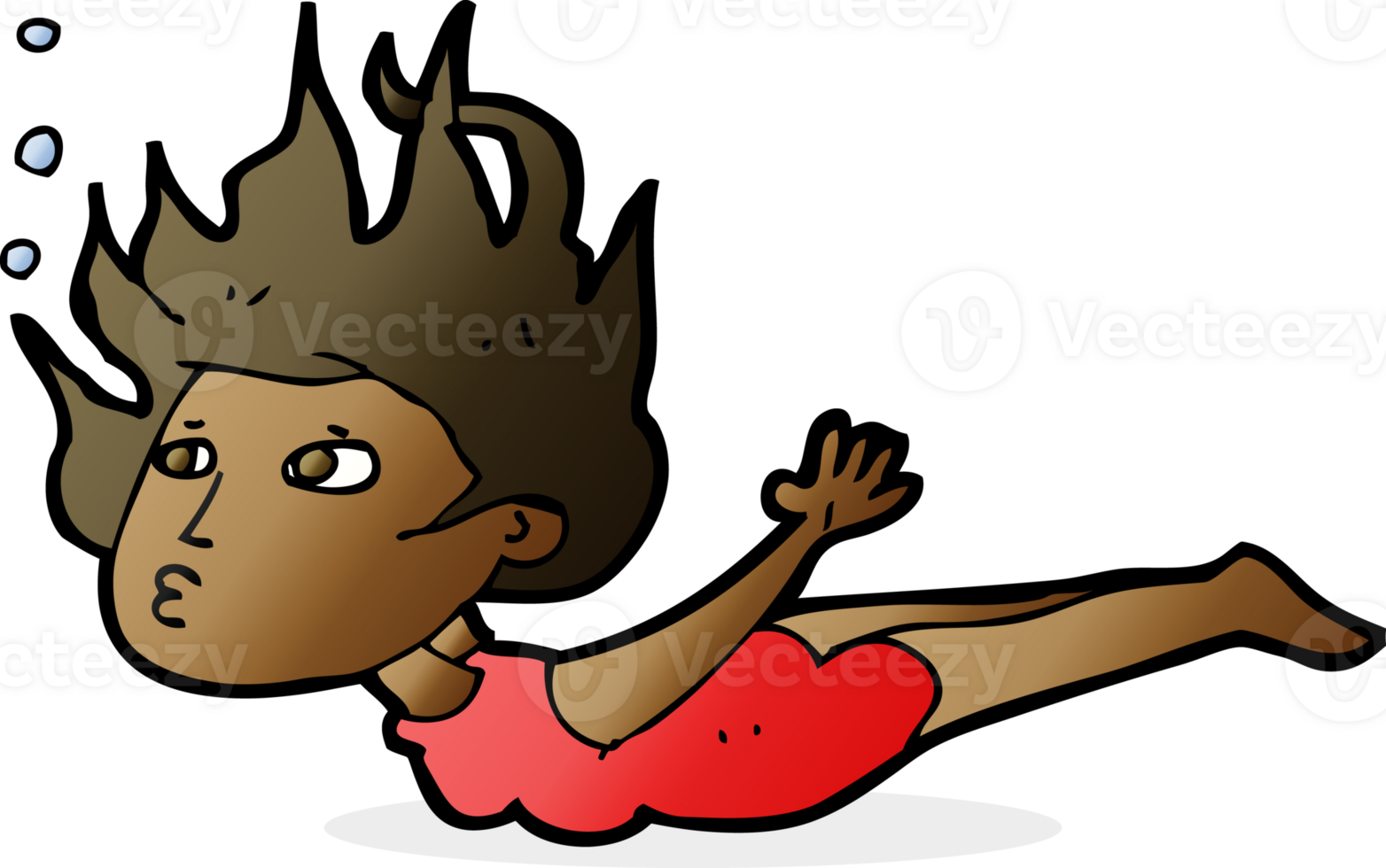 cartoon woman swimming underwater png