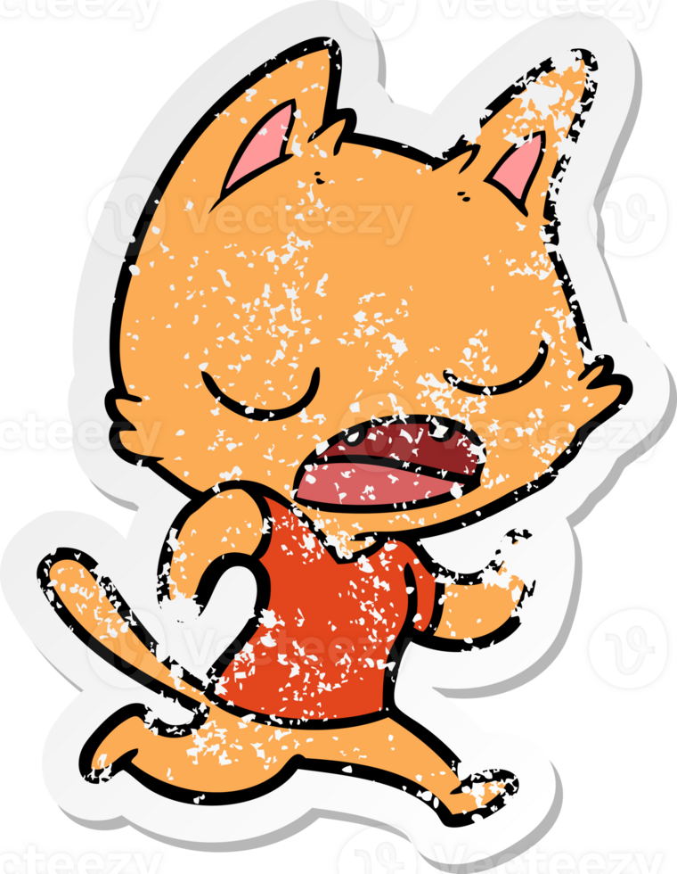 distressed sticker of a talking cat cartoon png