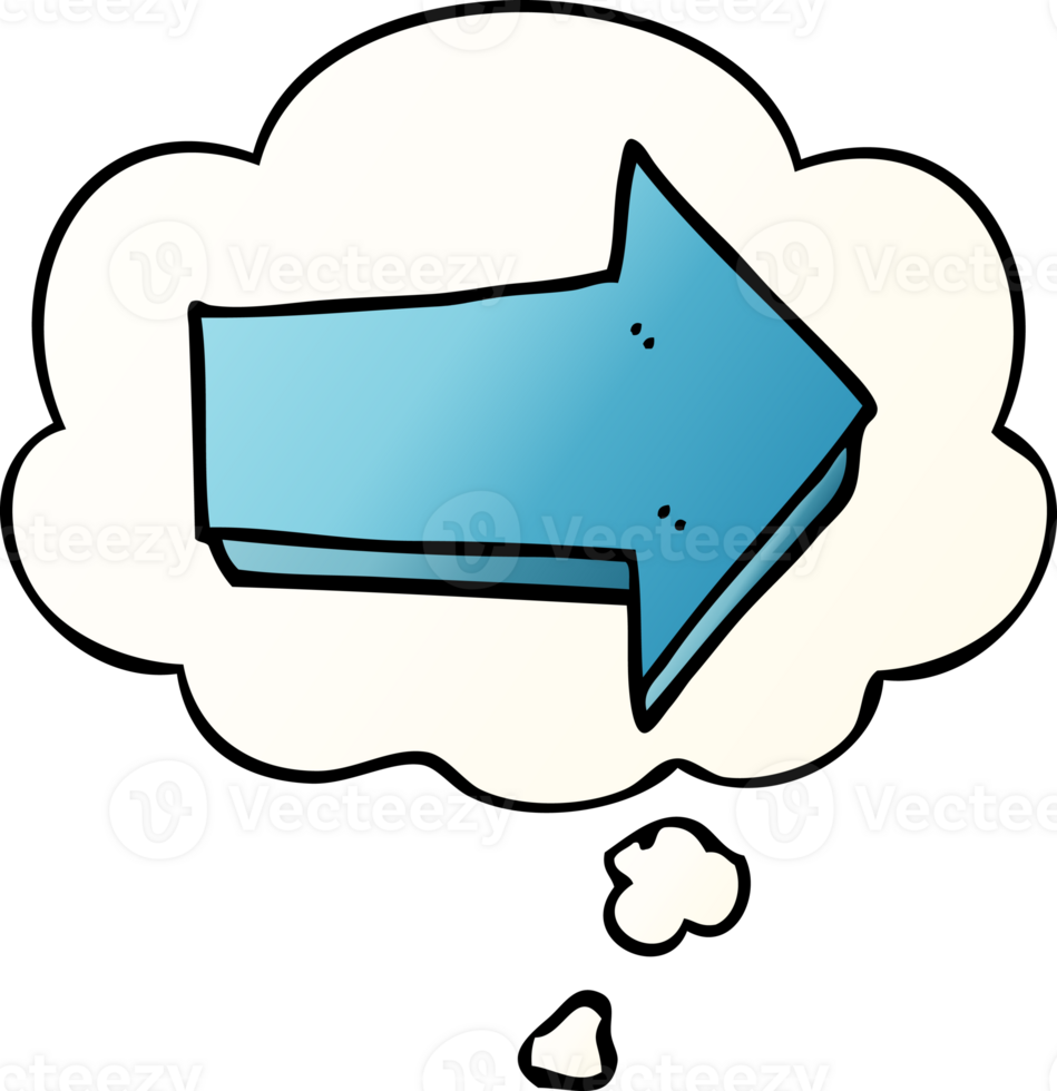 cartoon arrow with thought bubble in smooth gradient style png