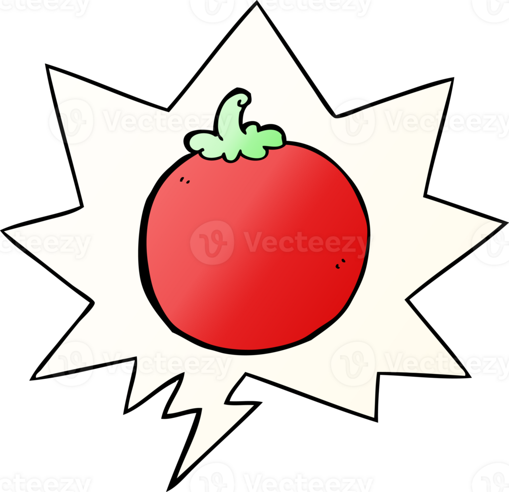 cartoon tomato with speech bubble in smooth gradient style png