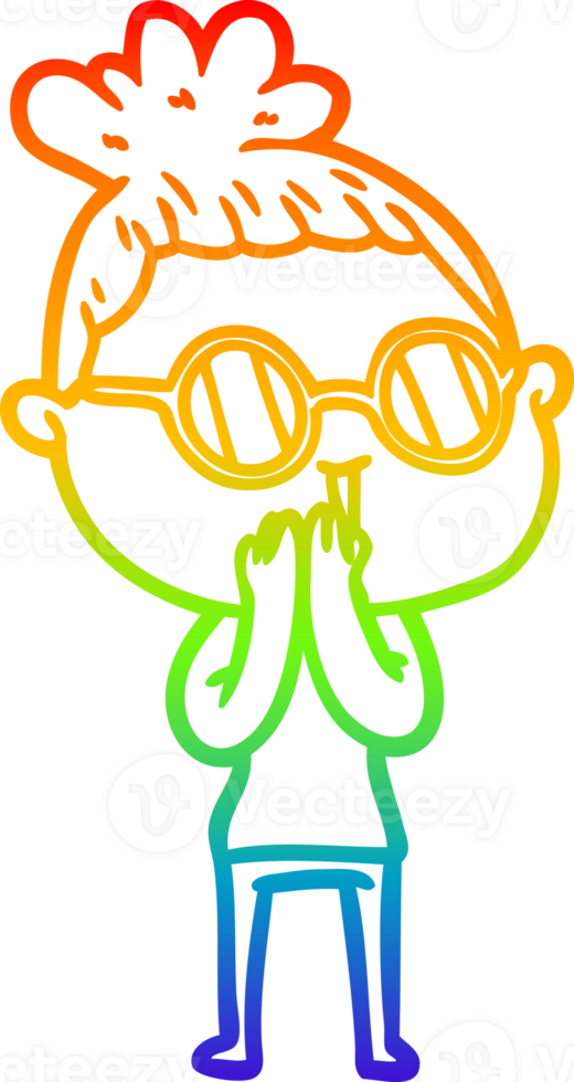 rainbow gradient line drawing of a cartoon woman wearing spectacles png