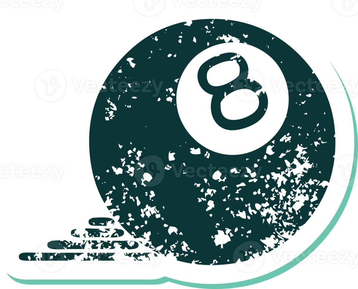 iconic distressed sticker tattoo style image of 8 ball png