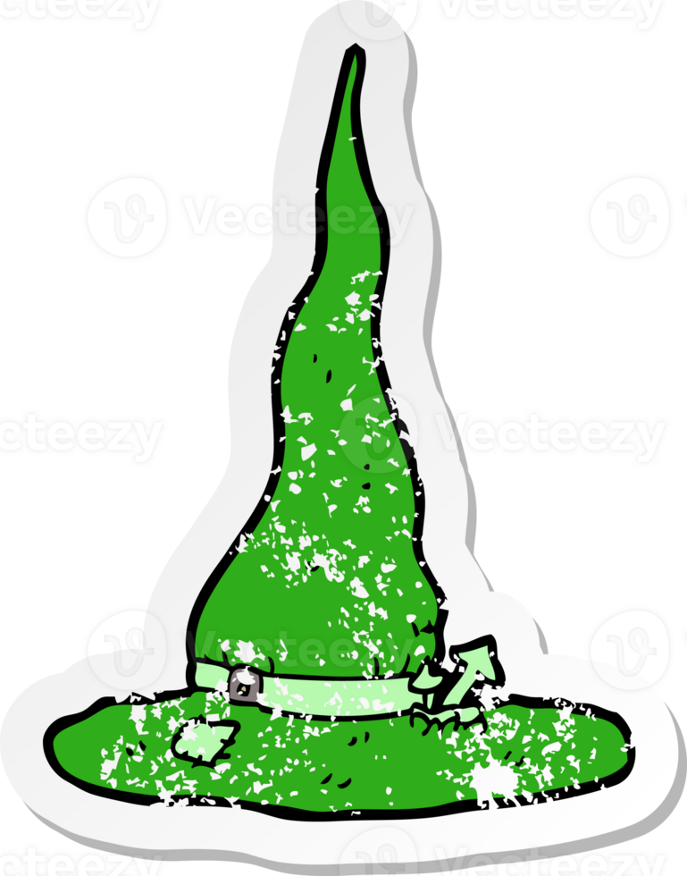 retro distressed sticker of a cartoon spooky witches hat png