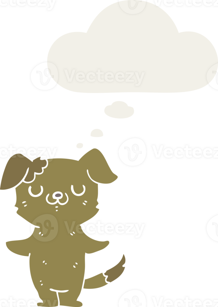 cartoon puppy with thought bubble in retro style png