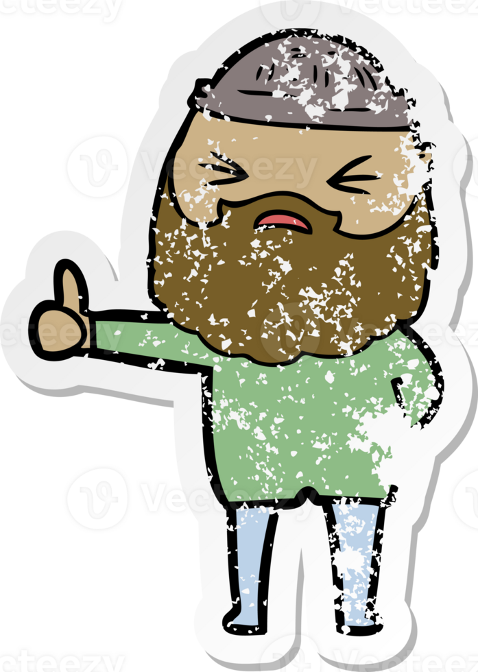 distressed sticker of a cartoon man with beard png