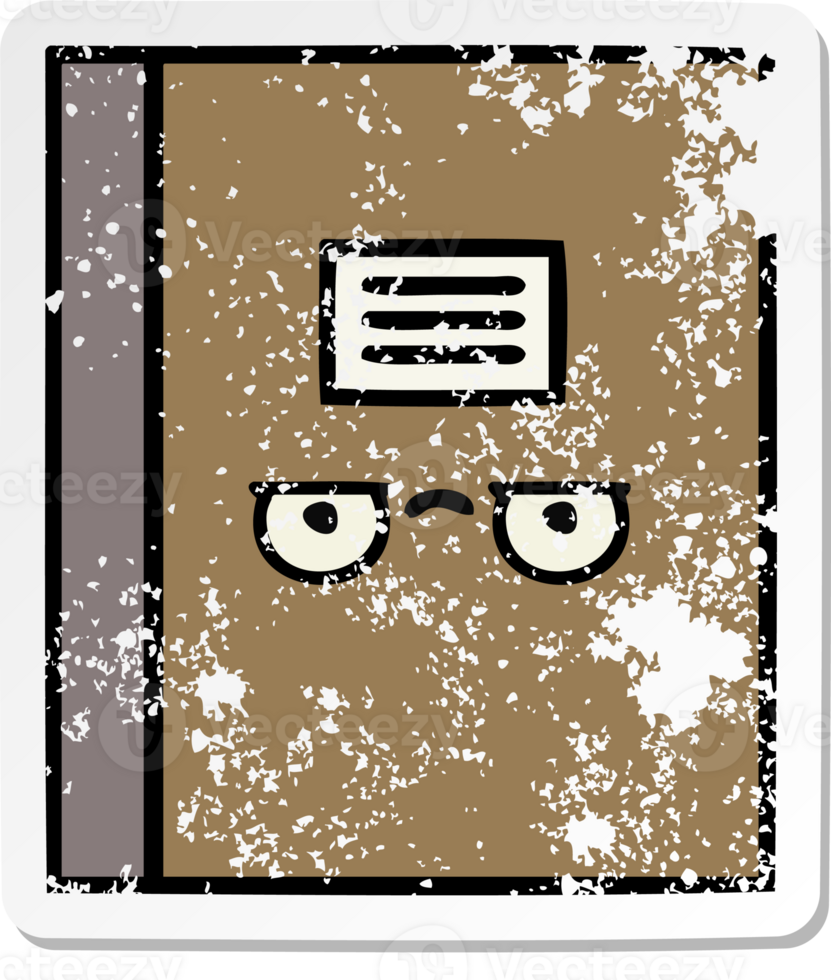distressed sticker of a cute cartoon notebook png