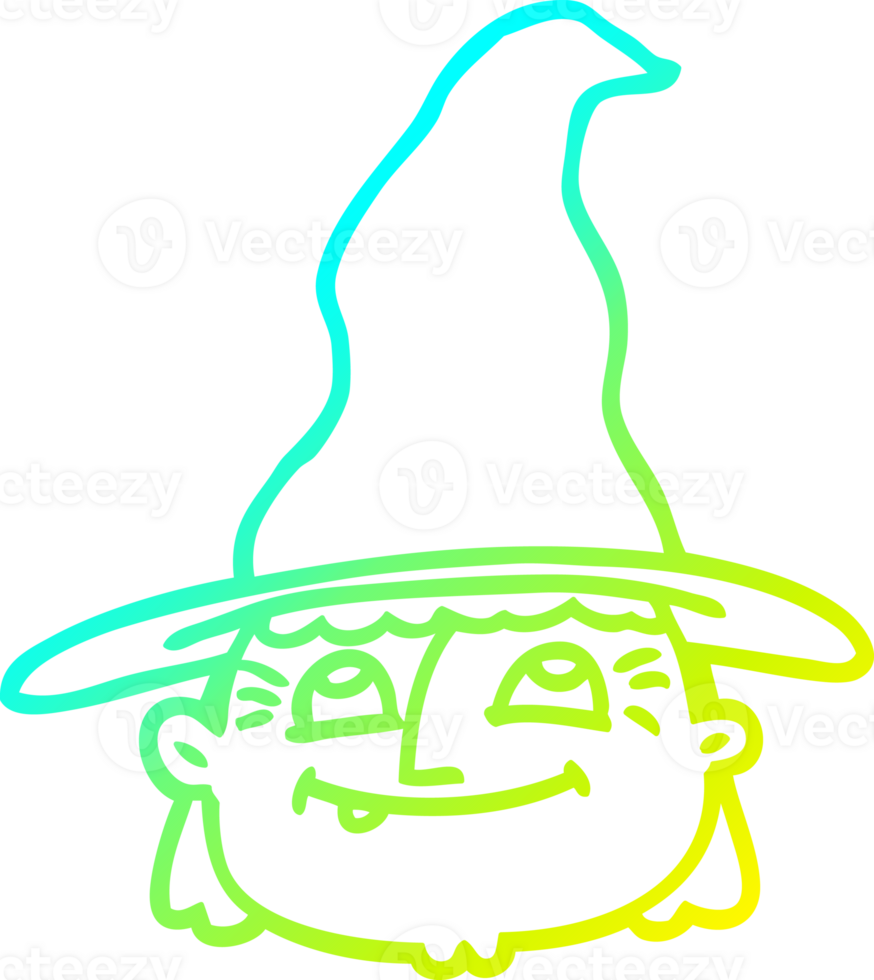 cold gradient line drawing of a cartoon witch face png
