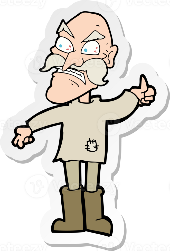 sticker of a cartoon angry old man in patched clothing png