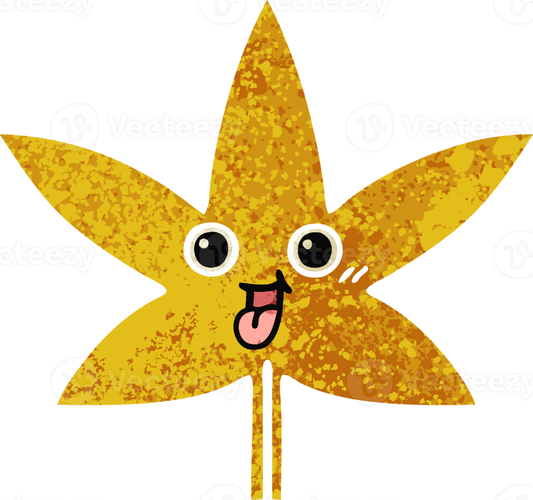retro illustration style cartoon of a autumnal leaf png