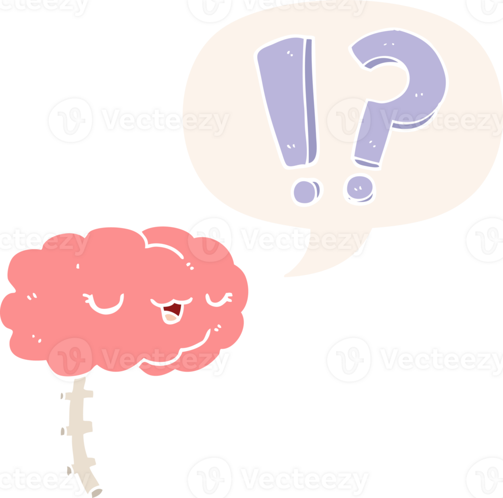 cartoon curious brain with speech bubble in retro style png