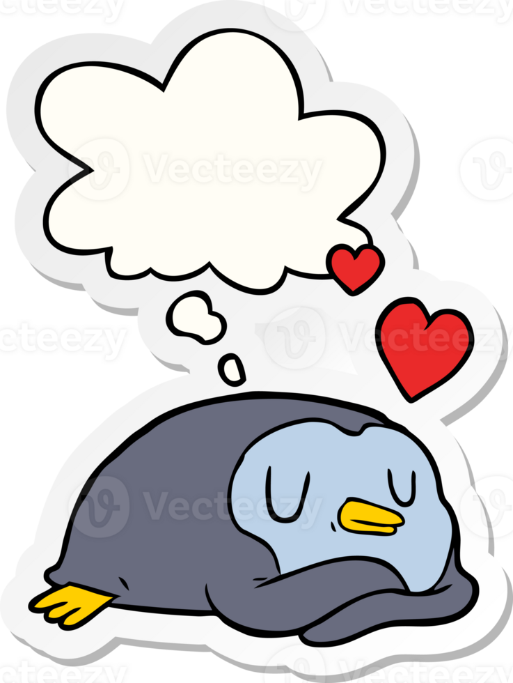 cartoon penguin in love with thought bubble as a printed sticker png