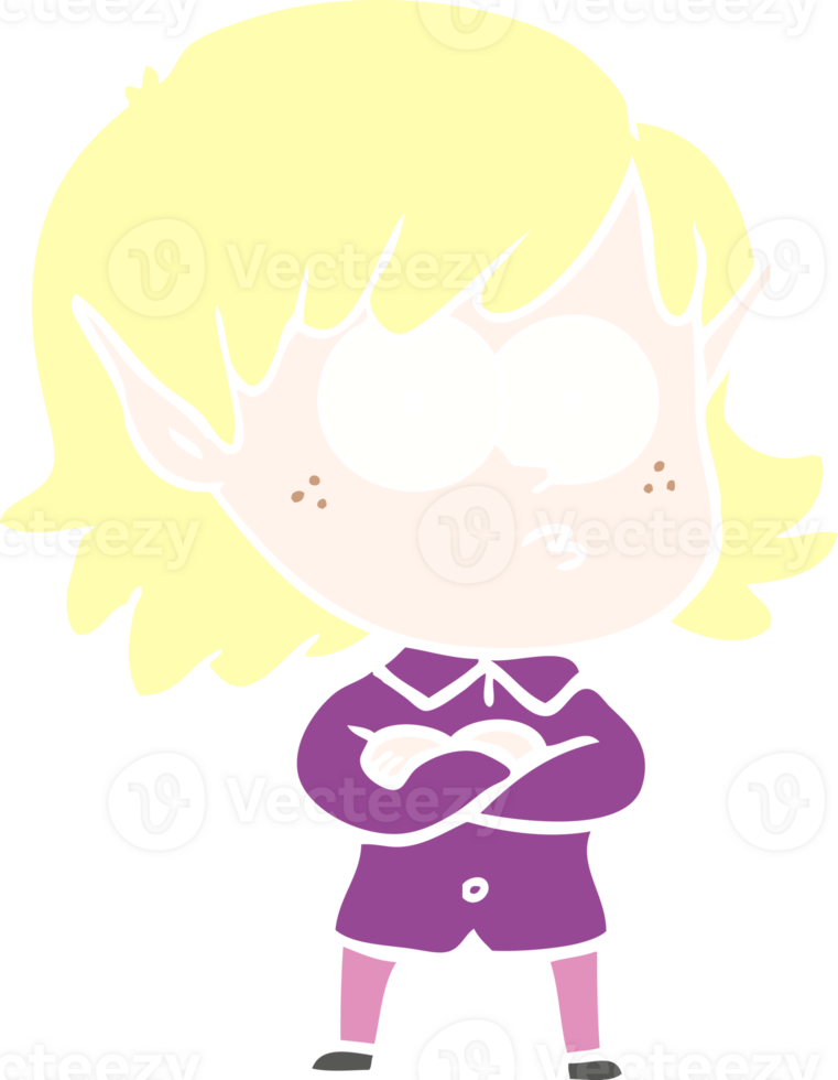 flat color style cartoon elf girl staring png