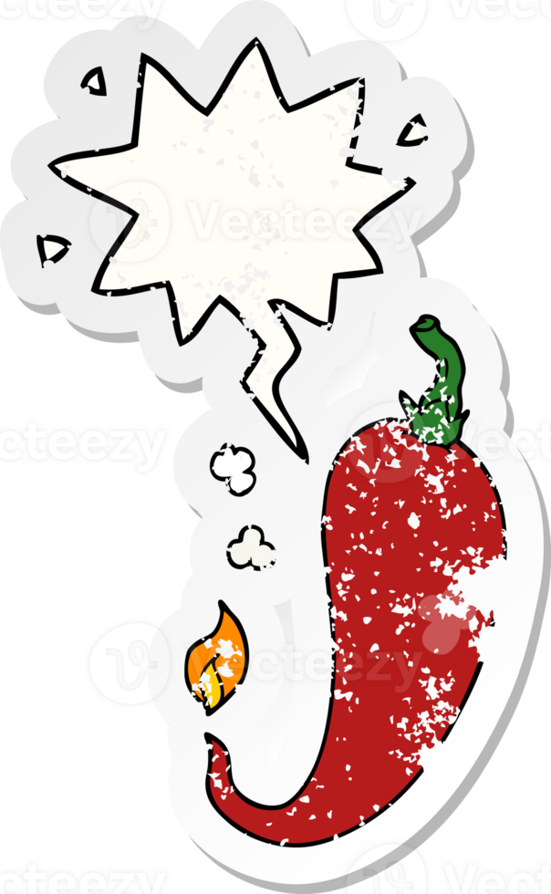 cartoon chili pepper with speech bubble distressed distressed old sticker png