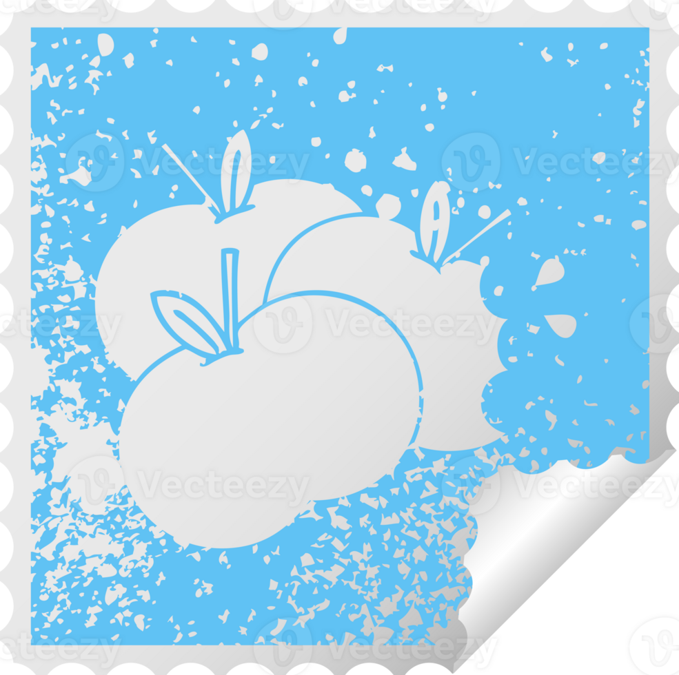 distressed square peeling sticker symbol of a juicy apple png