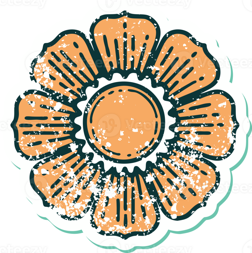 iconic distressed sticker tattoo style image of a flower png