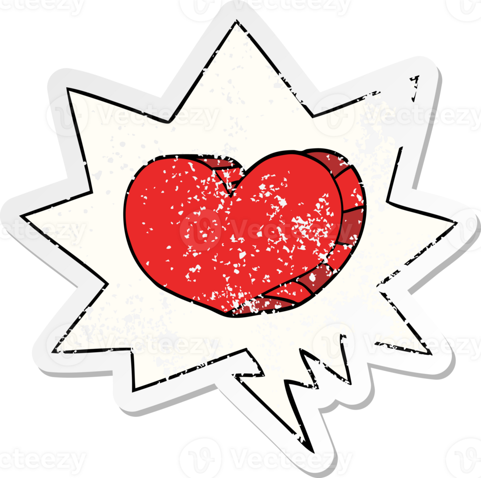cartoon love heart with speech bubble distressed distressed old sticker png