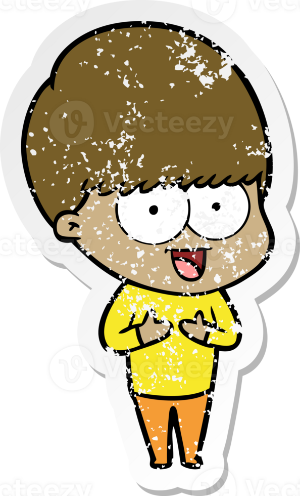 distressed sticker of a happy cartoon boy png