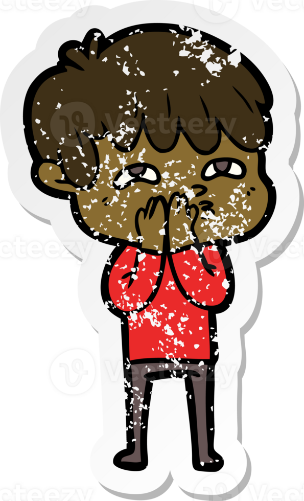 distressed sticker of a cartoon curious man png