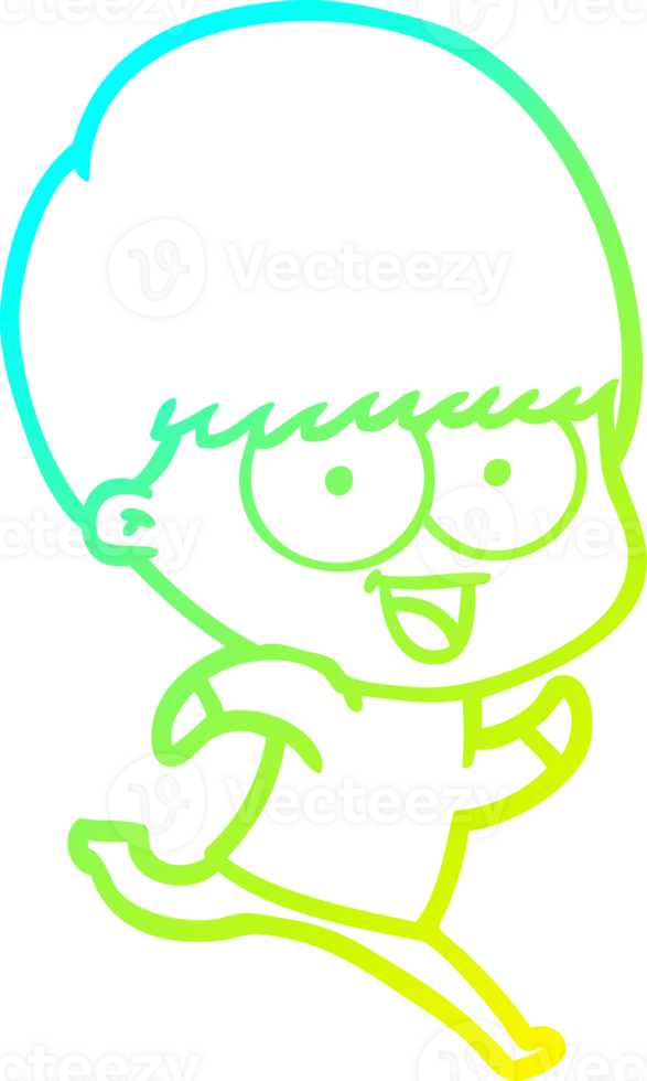 cold gradient line drawing of a happy cartoon boy running png