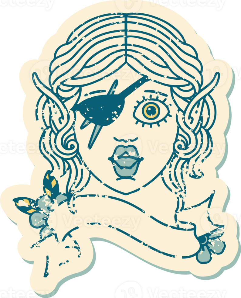 Retro Tattoo Style elf rogue character face png