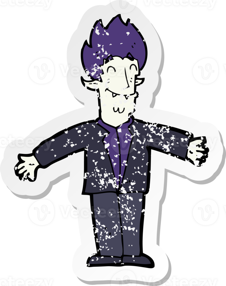 retro distressed sticker of a cartoon happy vampire png
