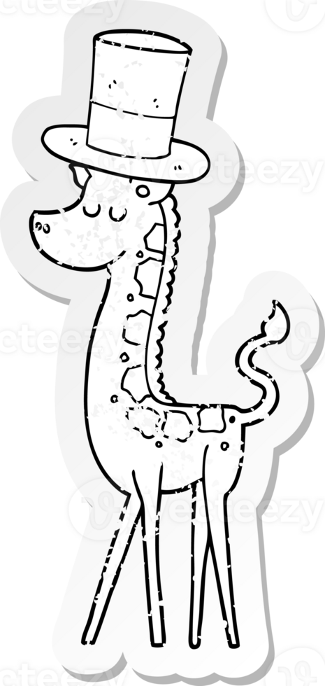 distressed sticker of a cartoon giraffe in top hat png