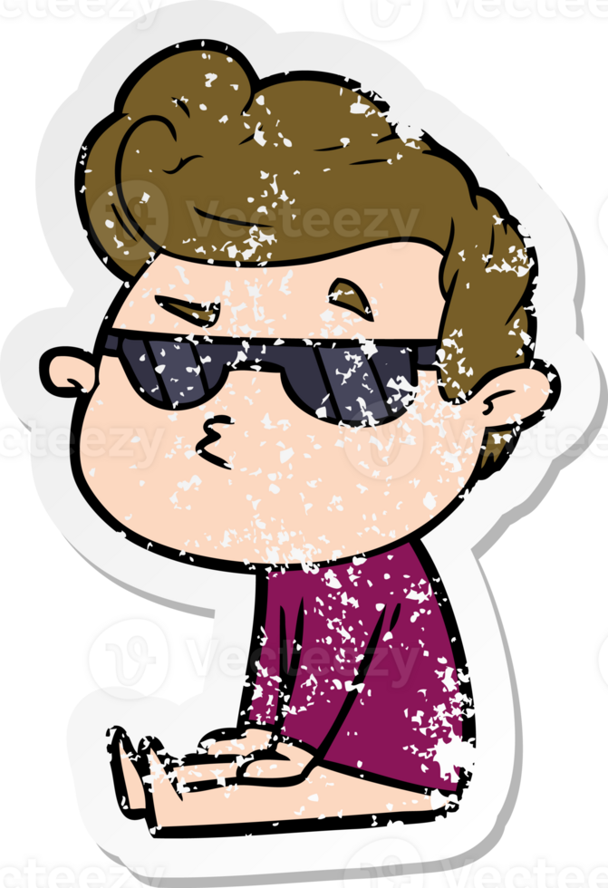 distressed sticker of a cartoon cool guy png