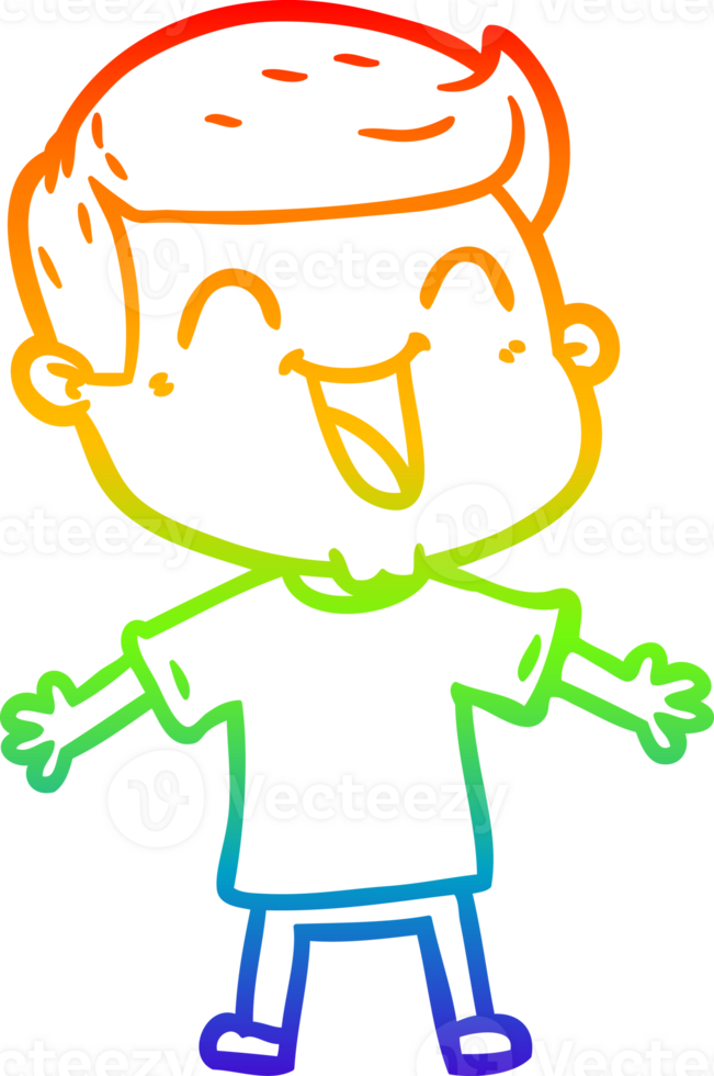 rainbow gradient line drawing of a cartoon happy man png