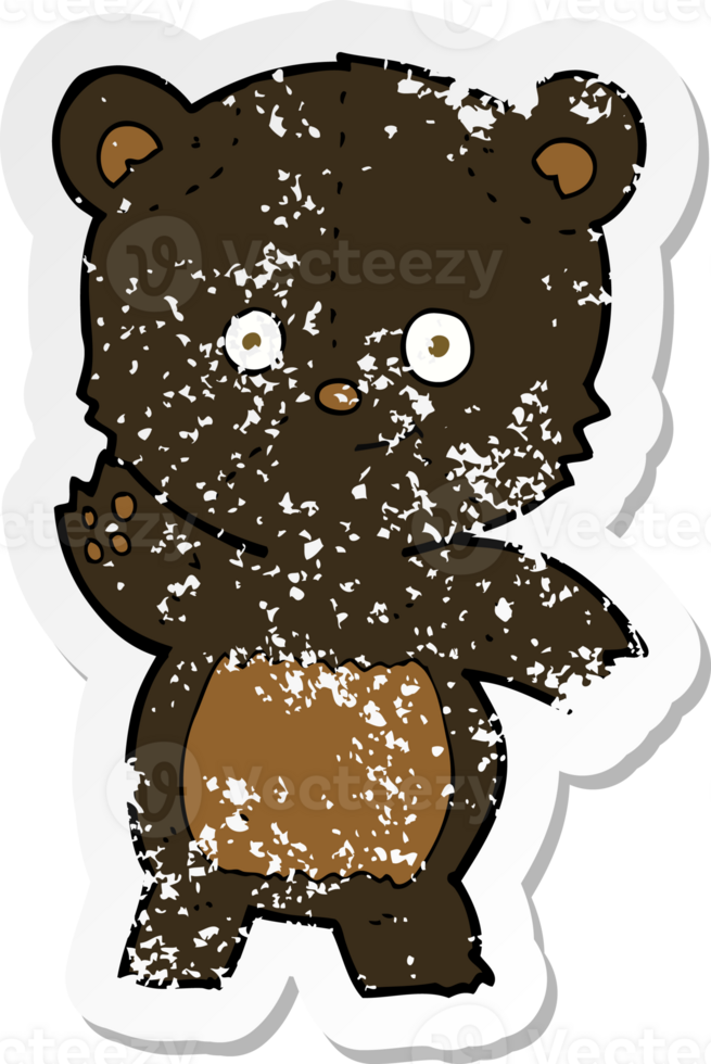 retro distressed sticker of a cartoon waving black bear png