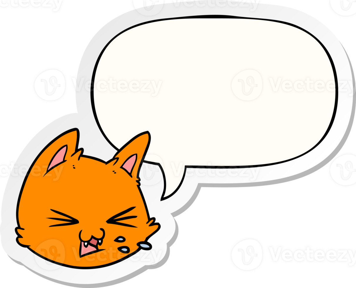 spitting cartoon cat face with speech bubble sticker png