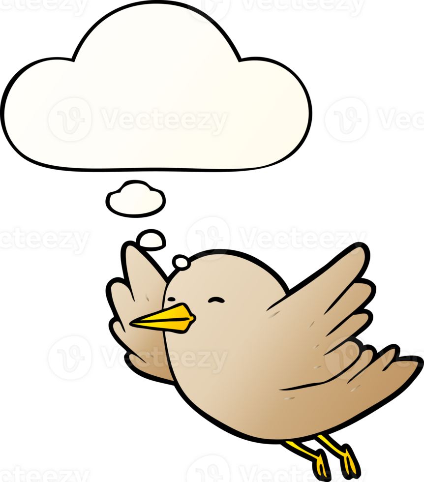 cartoon bird with thought bubble in smooth gradient style png