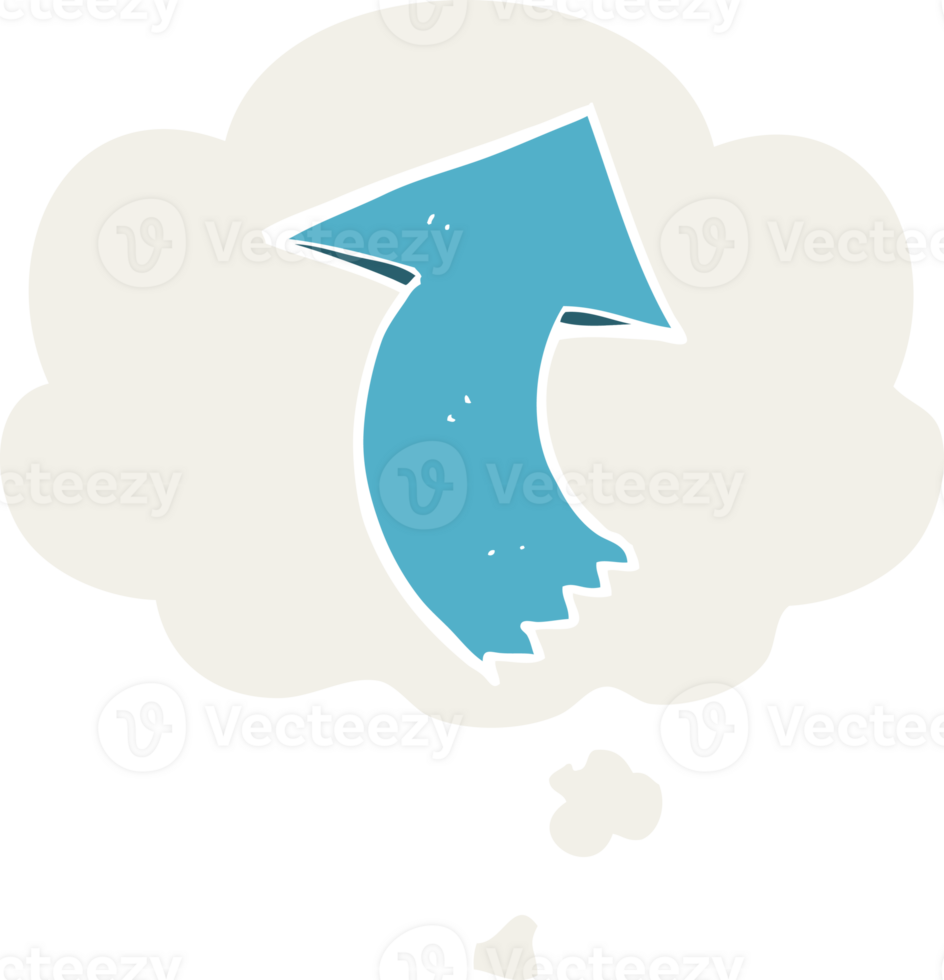 cartoon pointing arrow with thought bubble in retro style png