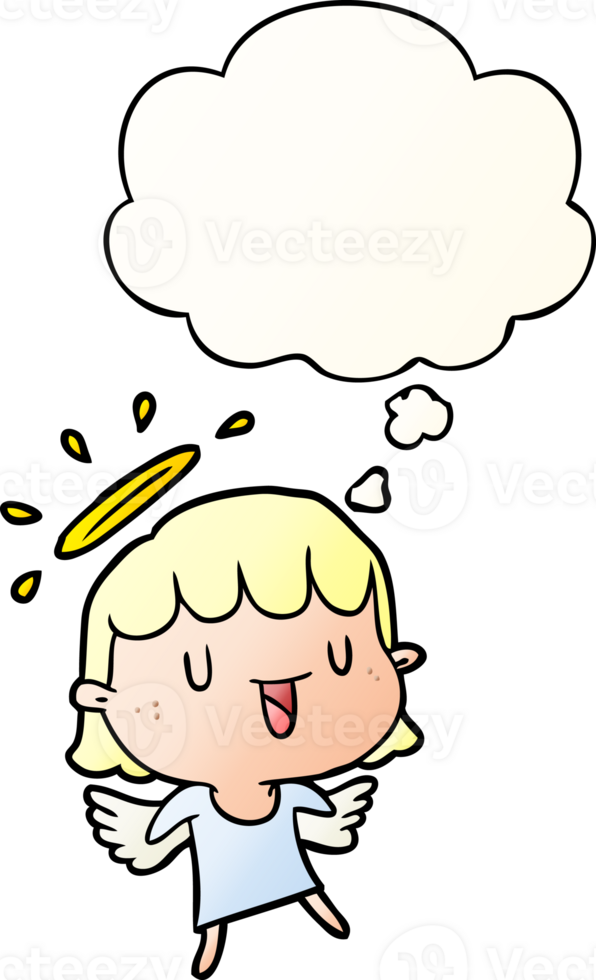 cartoon angel with thought bubble in smooth gradient style png