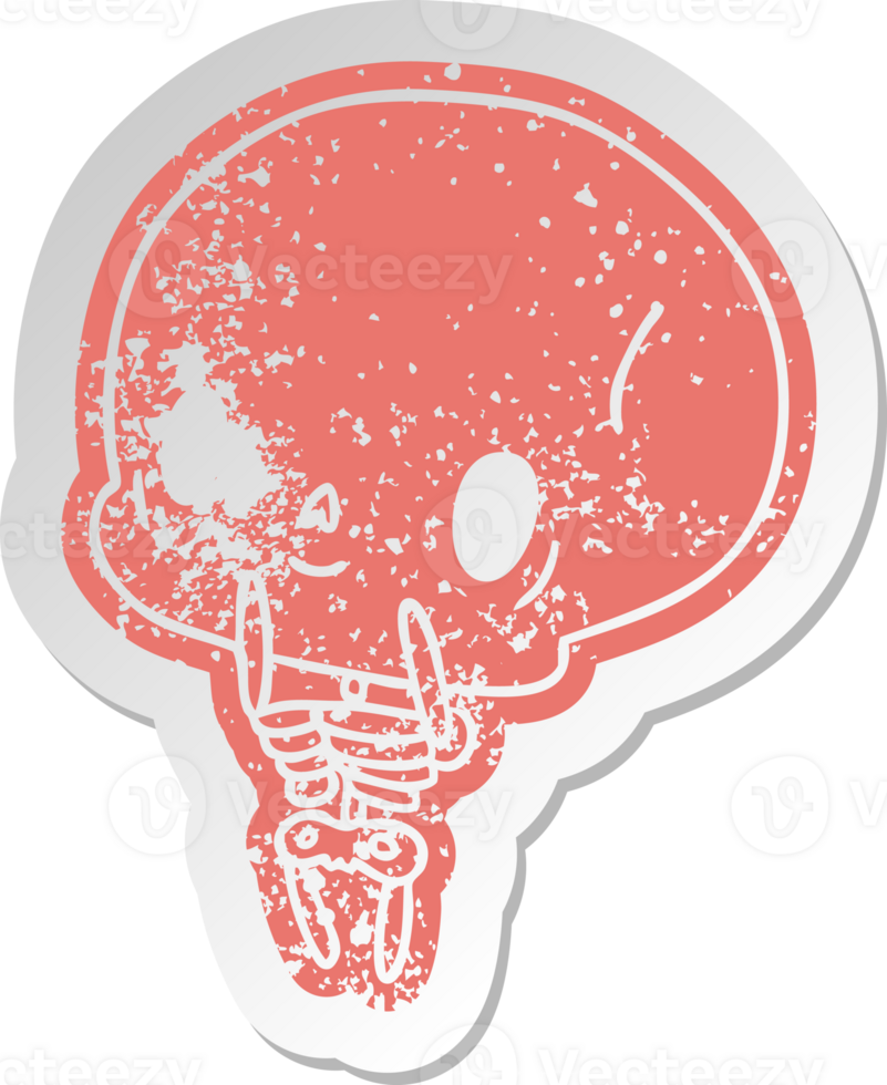 distressed old cartoon sticker kawaii cute dead skeleton png