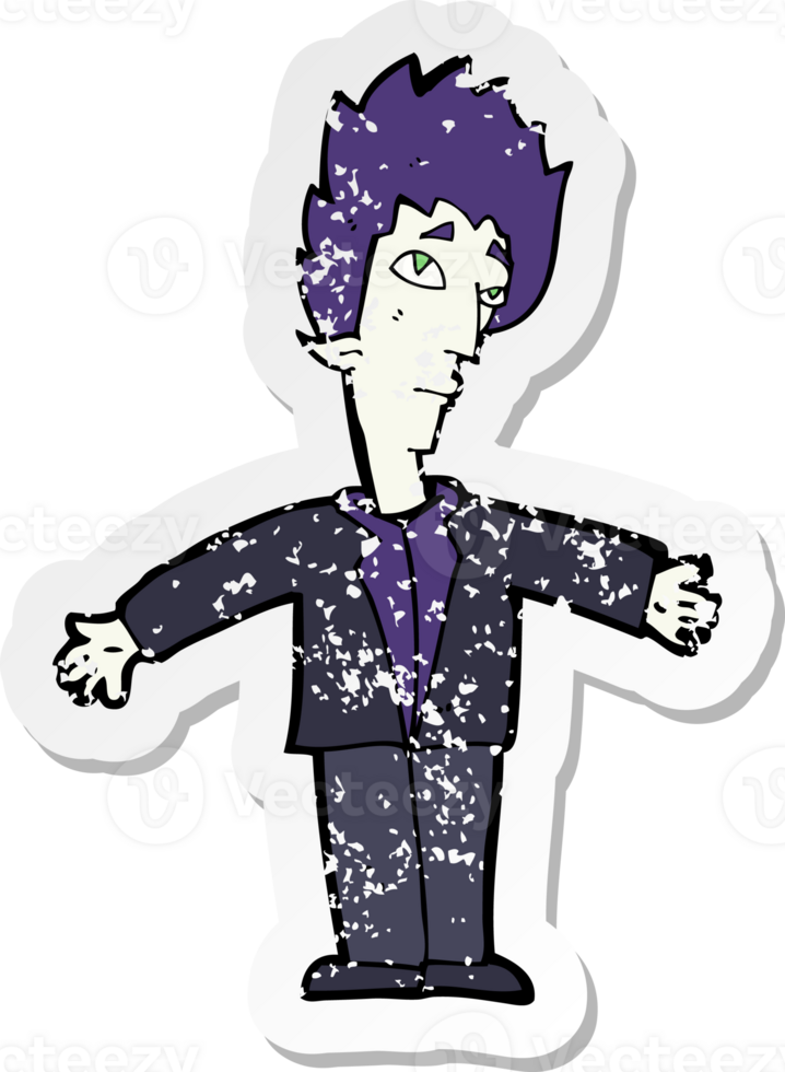 retro distressed sticker of a cartoon vampire man png