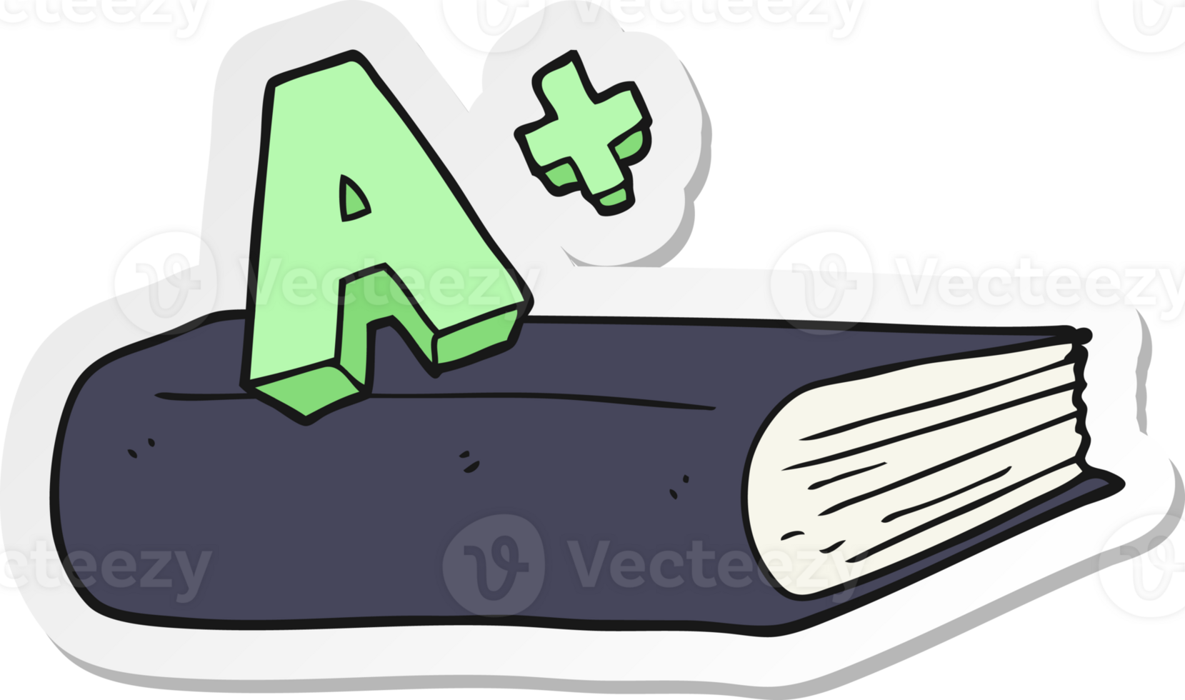 sticker of a cartoon A grade symbol and book png