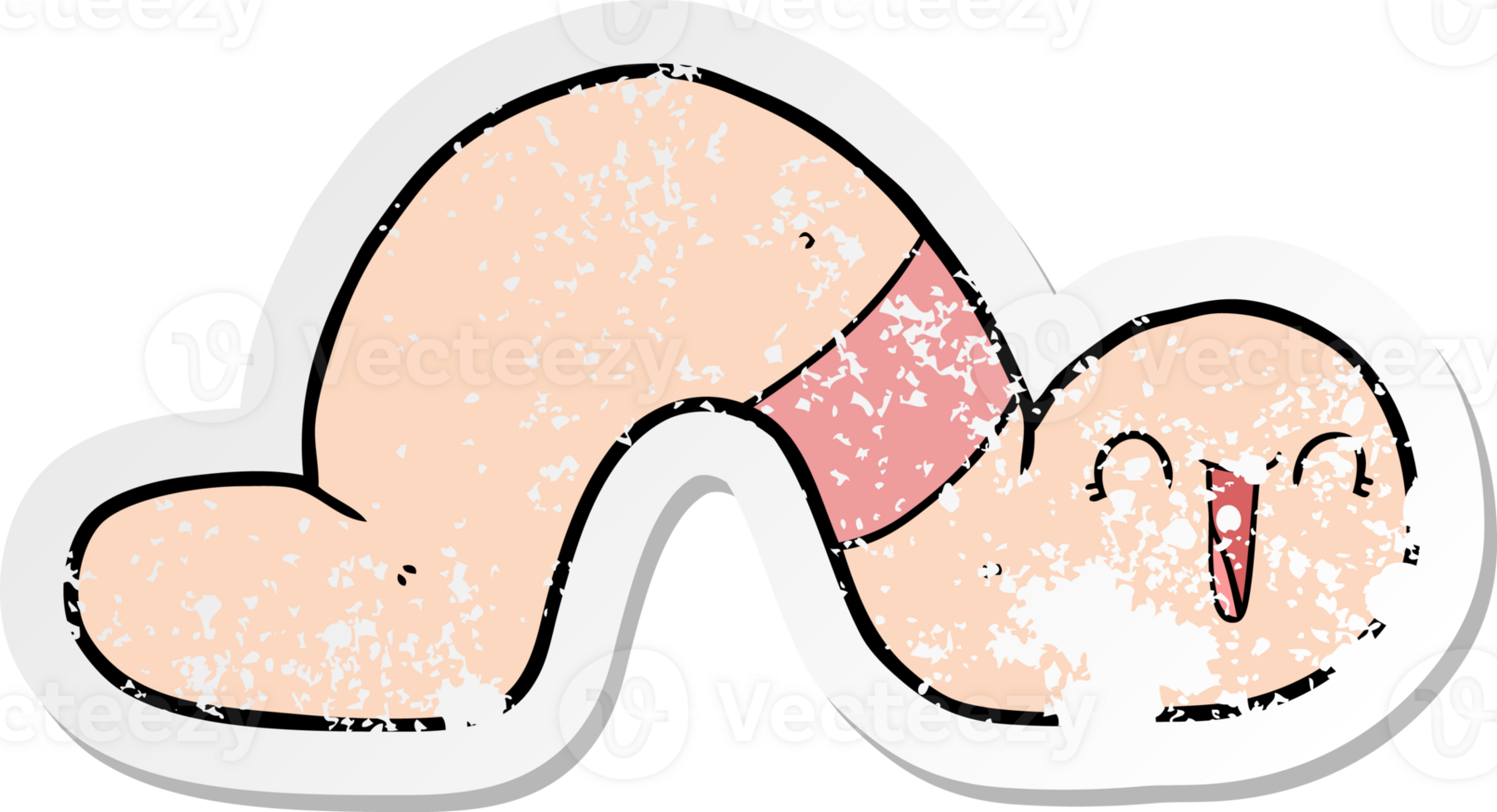 distressed sticker of a cartoon worm png