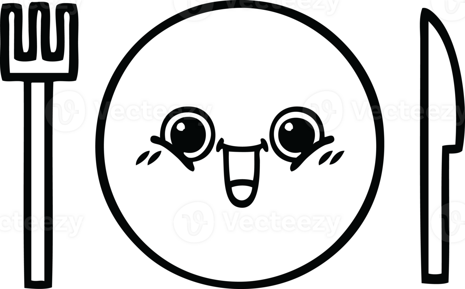 line drawing cartoon of a dinner plate png