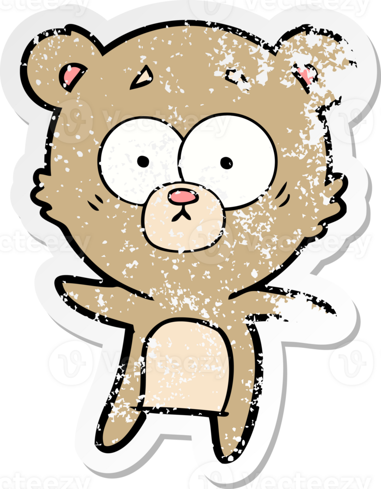distressed sticker of a anxious bear cartoon png