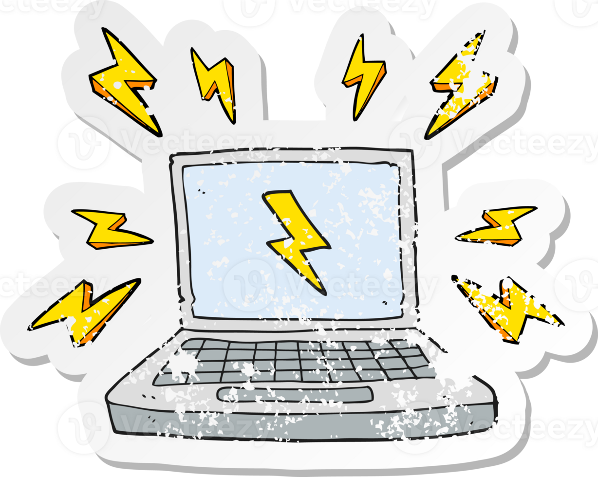 retro distressed sticker of a cartoon laptop computer png