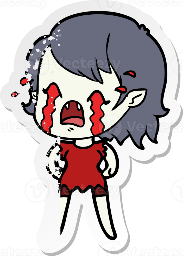 distressed sticker of a cartoon crying vampire girl png