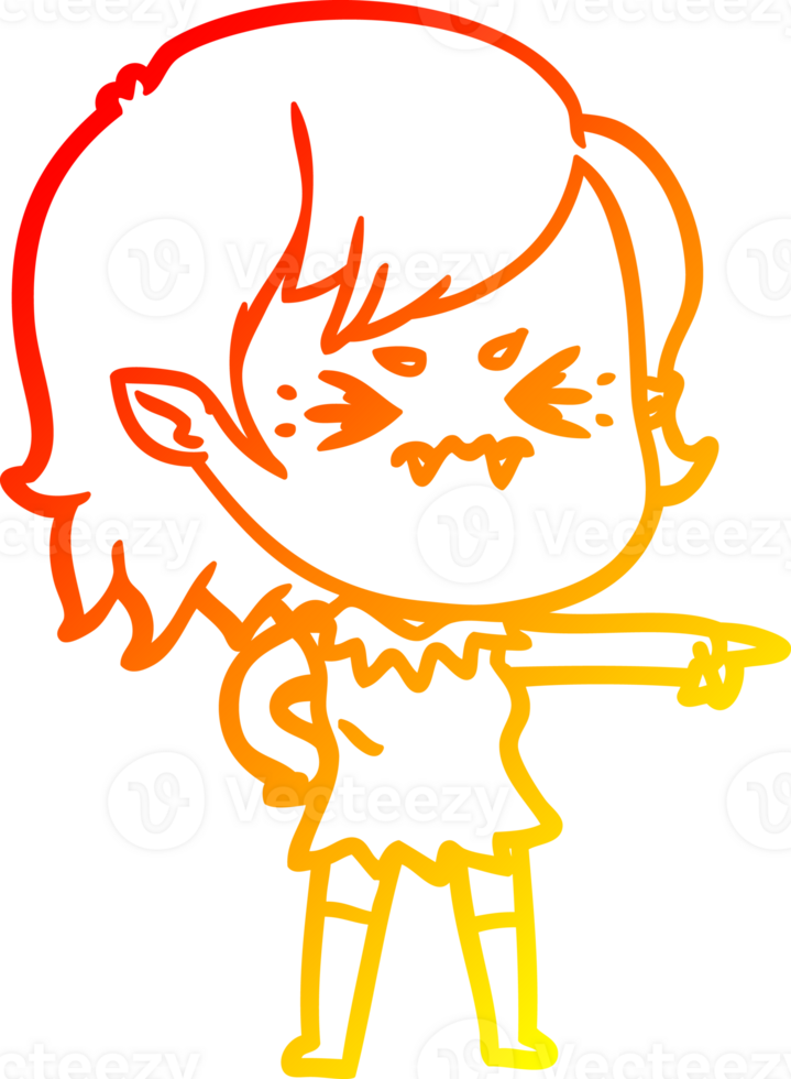 warm gradient line drawing of a annoyed cartoon vampire girl png