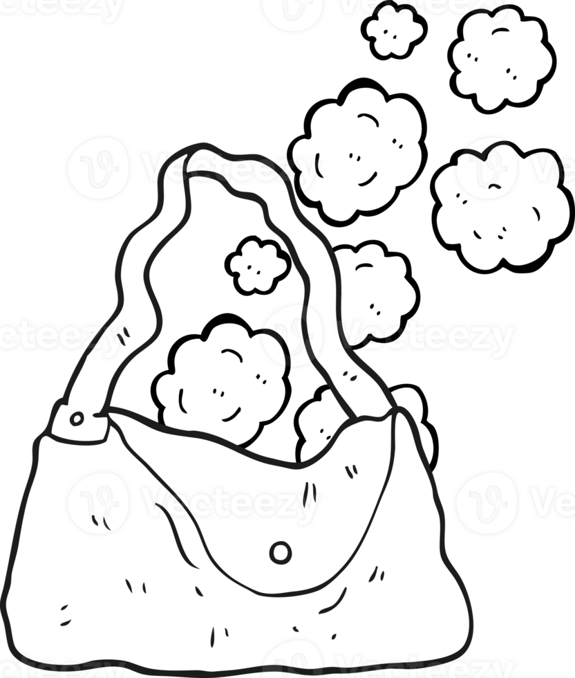 drawn black and white cartoon handbag png
