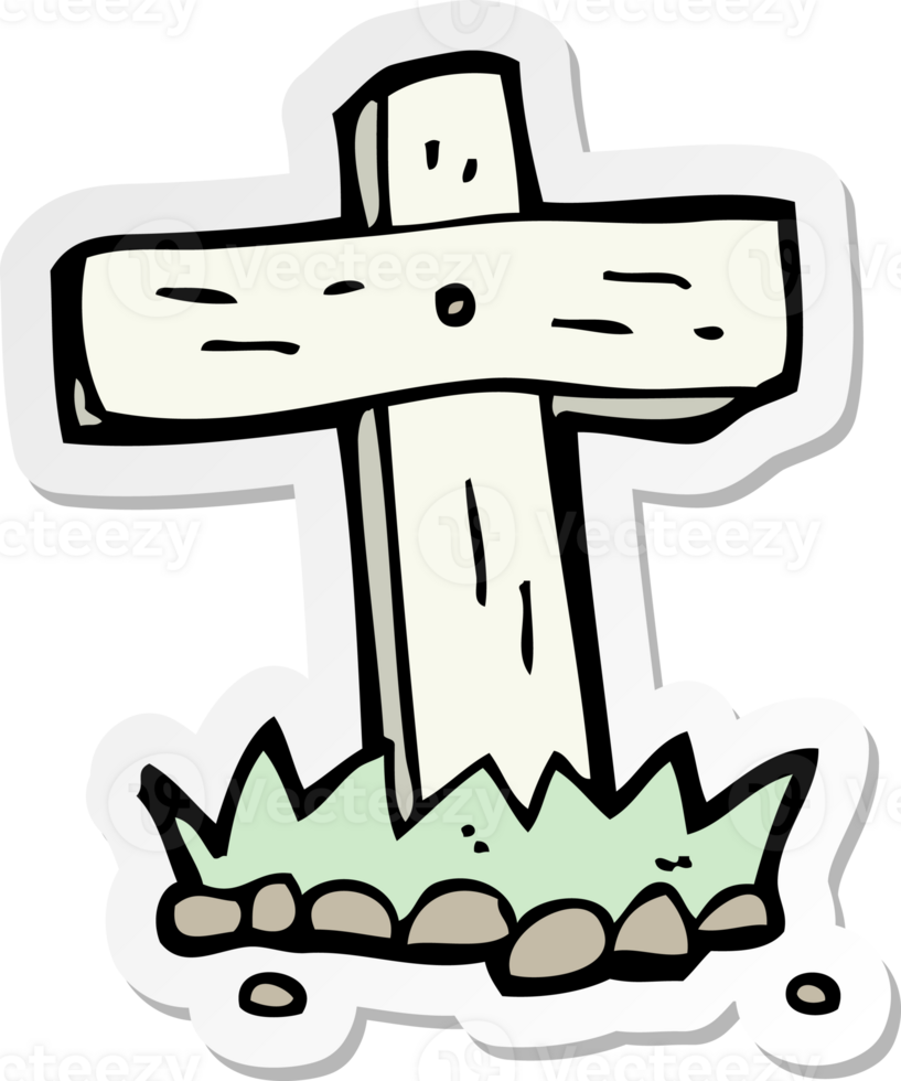 sticker of a cartoon wooden cross grave png