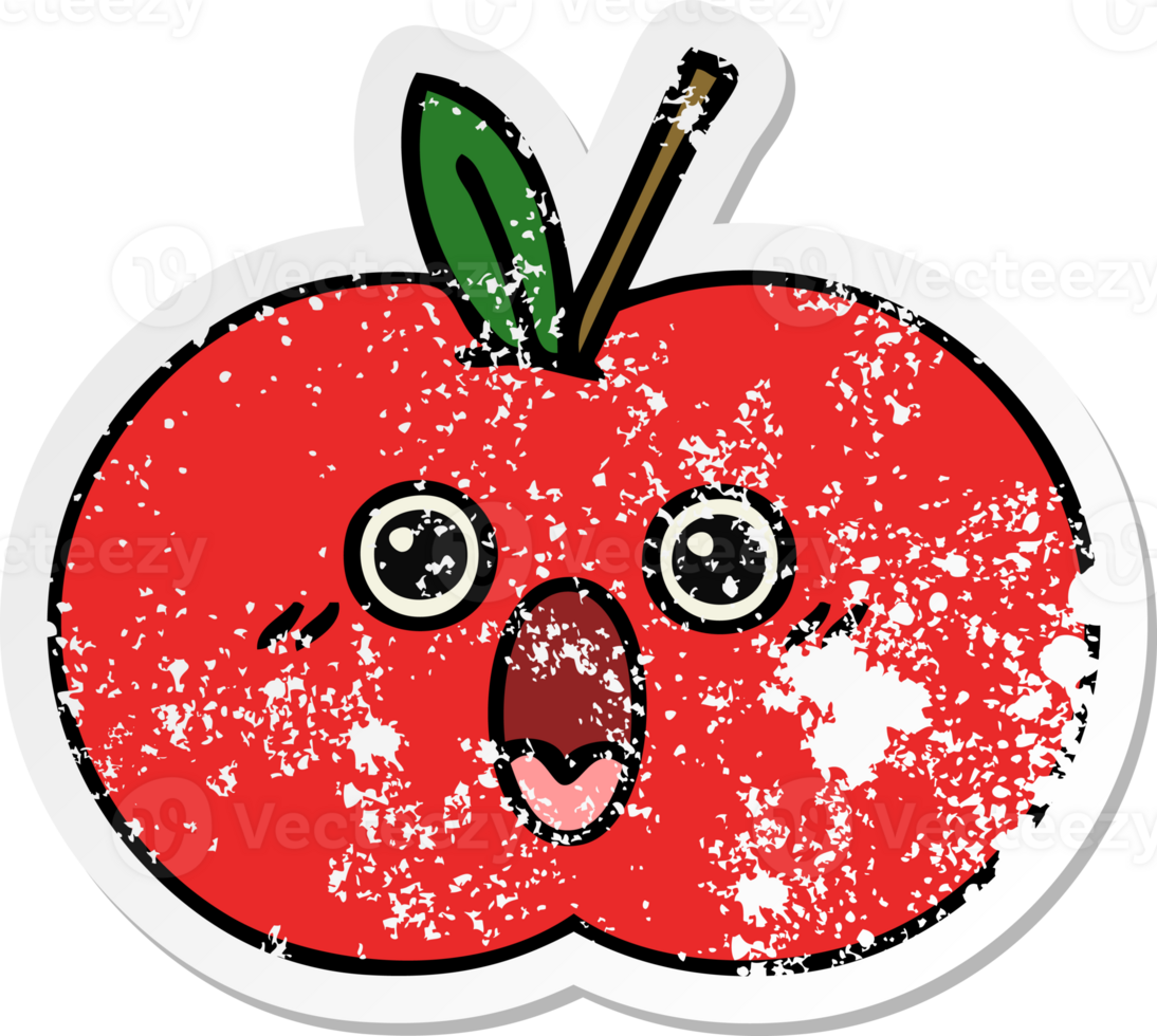 distressed sticker of a cute cartoon red apple png
